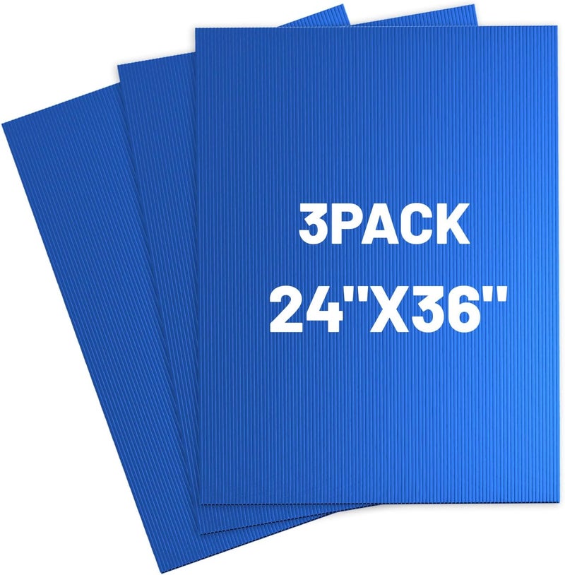 SCZS Corrugated Plastic Sheet for Indoor and Outdoor Use - 4 Mm Thick Poster Board, 24x36 Inches - Pack of 3 Blue Plastic Board Sheets - Waterproof Coroplast Sheets and Lightweight Blank - Image 1